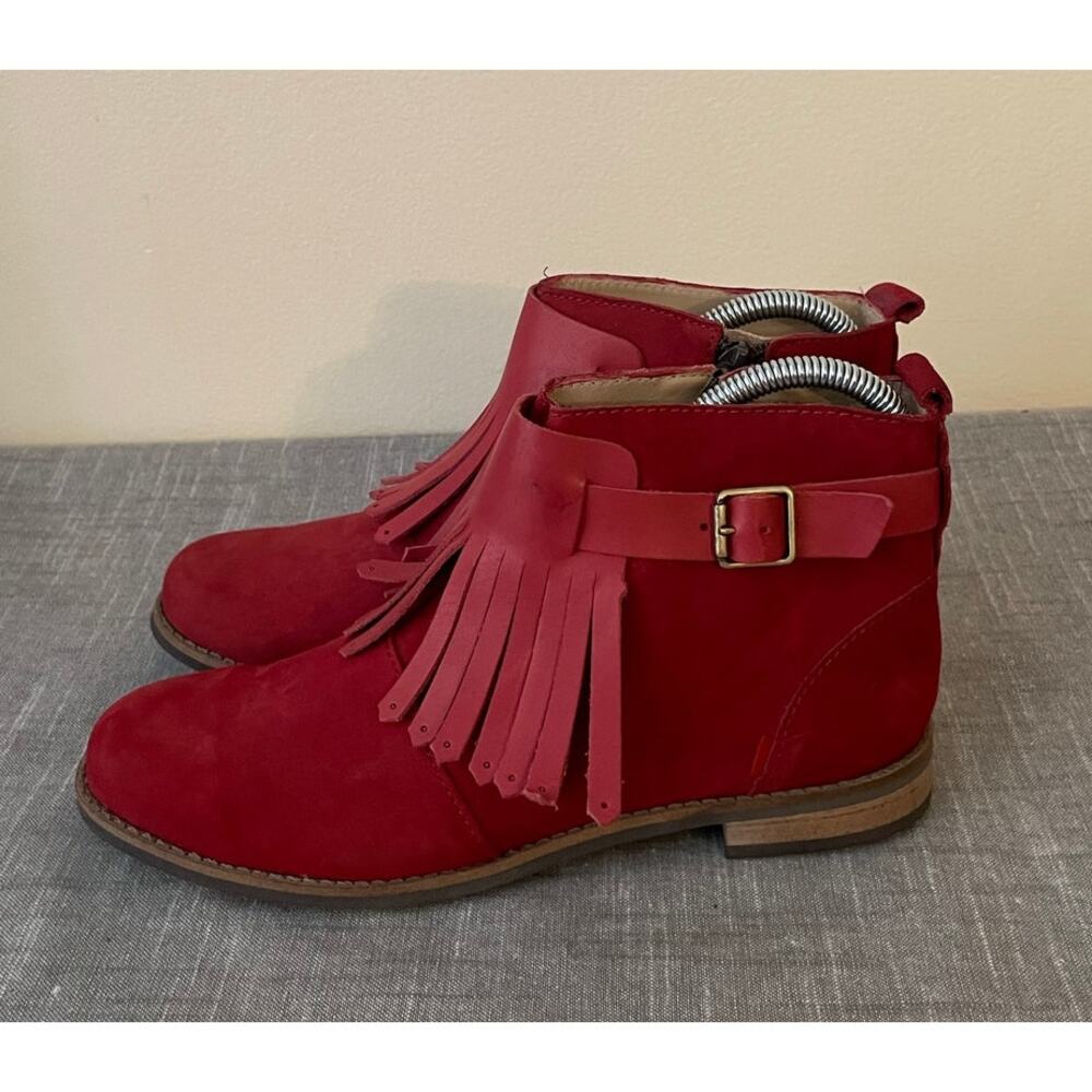 New Marc Joseph New York Girls Size 5 Leather Nubuck Red Ankle Boots